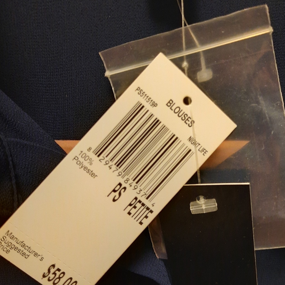 petite SMALL sheer PREMISE navy BLOUSE - Picture 5 of 8
